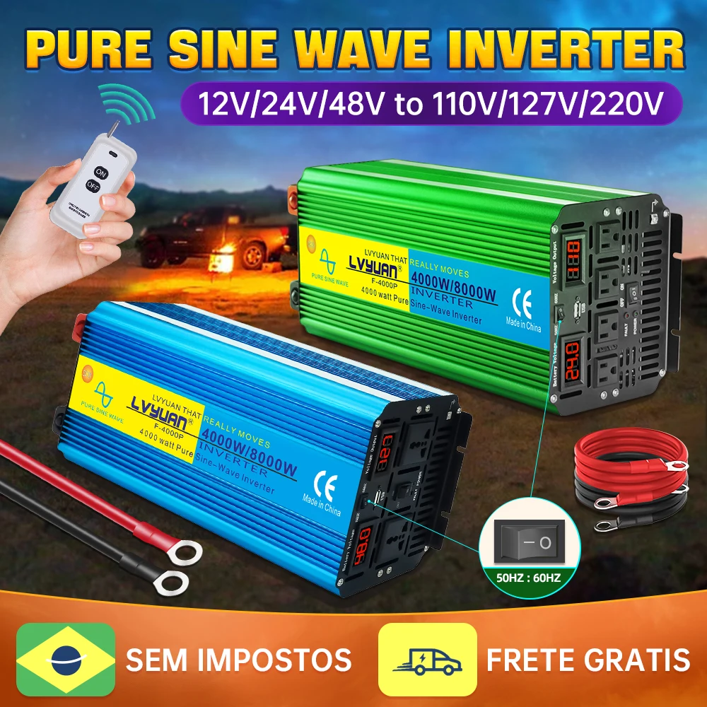 Inverter 48V/24V/12V Pure Sine Wave Inversor 4000w 8000W Solar Power Inveter 110v/220V/127V onda senoidal pura Voltage Converter
Inverter 48V/24V/12V Pure Sine Wave Inversor 4000w 8000W Solar Power Inveter 110v/220V/127V onda senoidal pura Voltage Converter