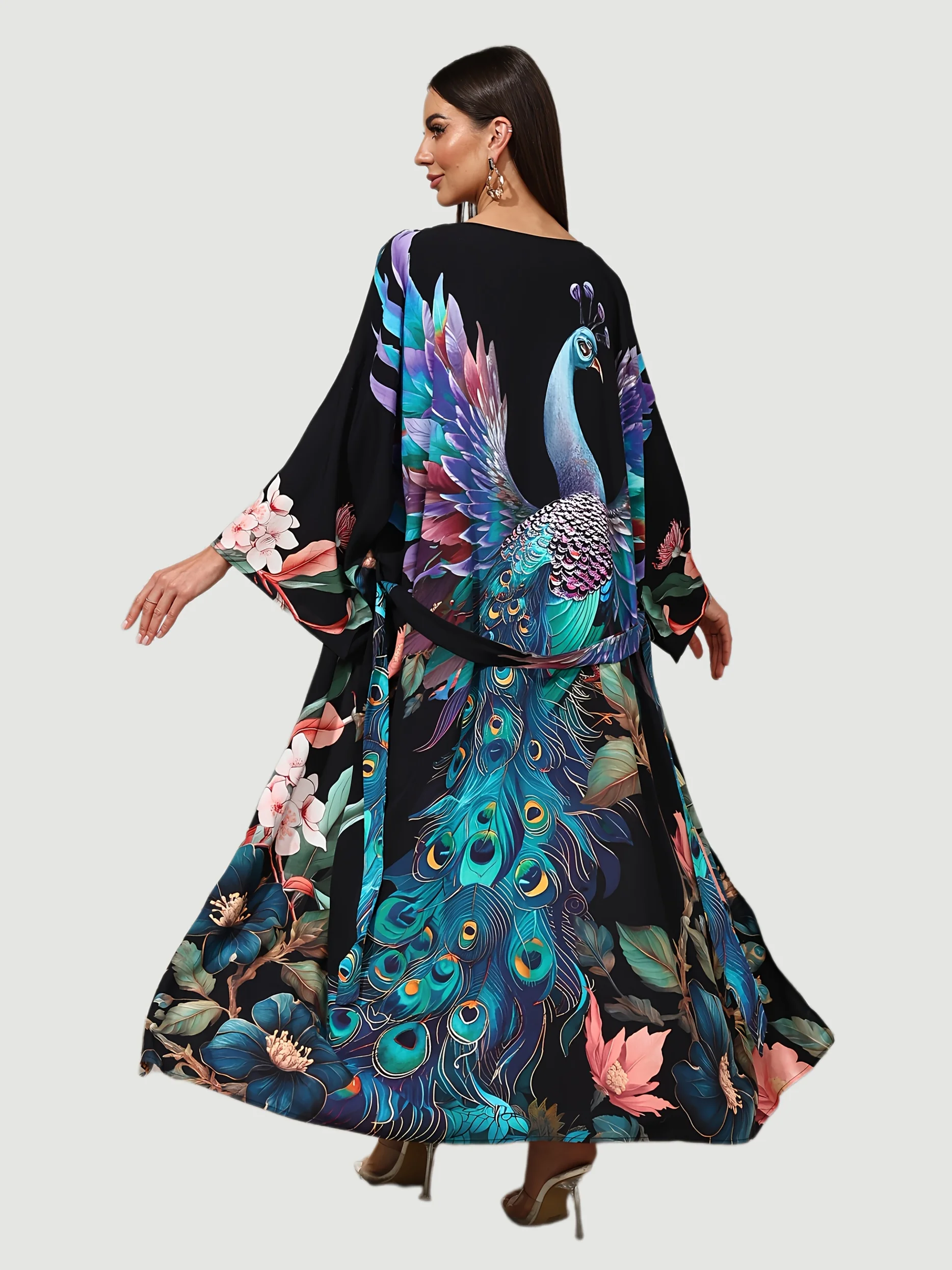 Beach Cover Ups Colorful Peocock Printed Long Kimono Self Belted Wrap Dresses Tunic Bathing Suits
Beach Cover Ups Colorful Peocock Printed Long Kimono Self Belted Wrap Dresses Tunic Bathing Suits