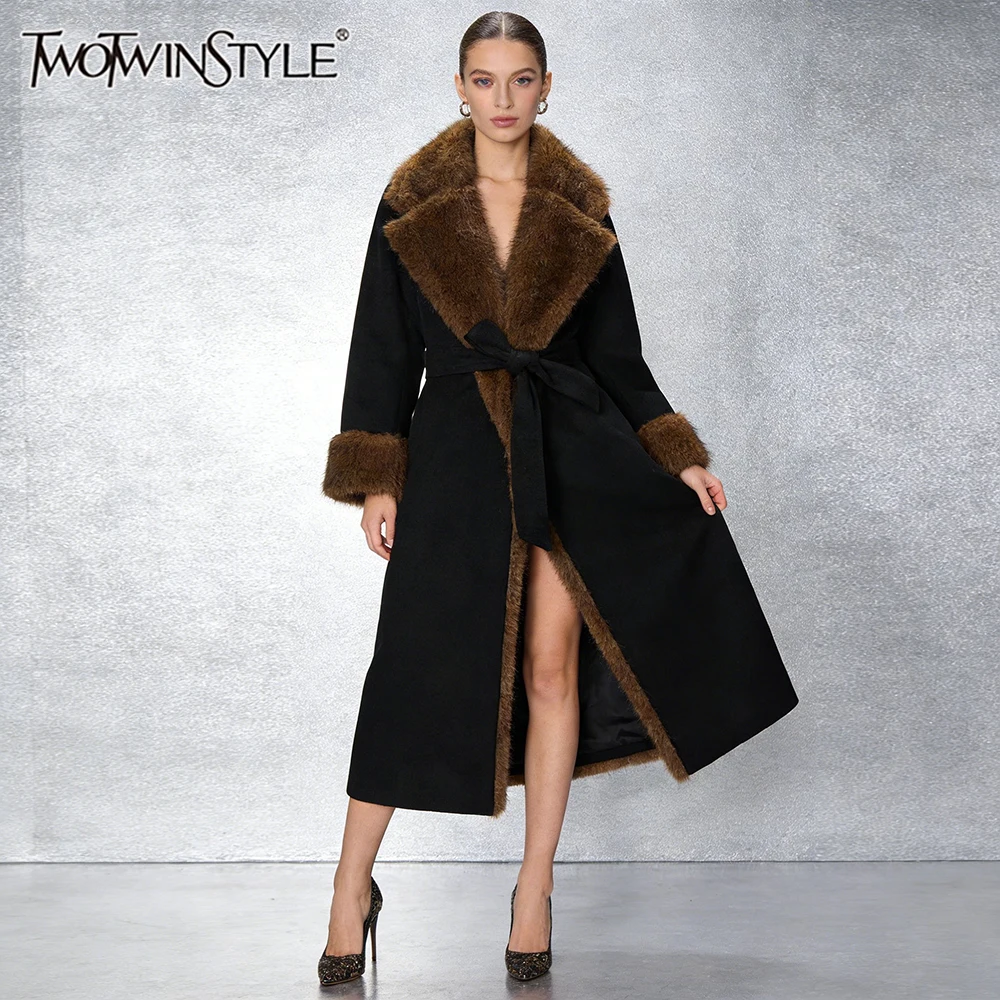 Зимнее черное длинное пальто TWOTWINSTYLE для женщин, с меховым воротником, поясом, приталенный крой, для роскошных ужинов
Зимнее черное длинное пальто TWOTWINSTYLE для женщин, с меховым воротником, поясом, приталенный крой, для роскошных ужинов