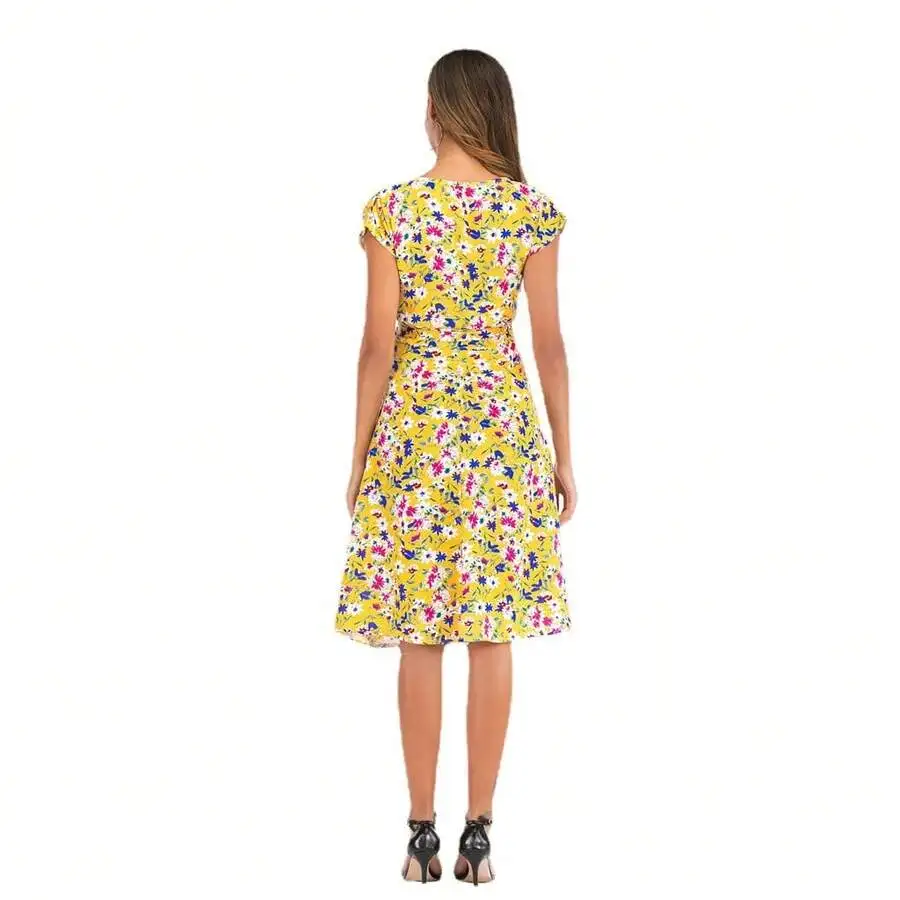 Floral Print V Neck Short Sleeve A Line Midi Dress For Women
Floral Print V Neck Short Sleeve A Line Midi Dress For Women