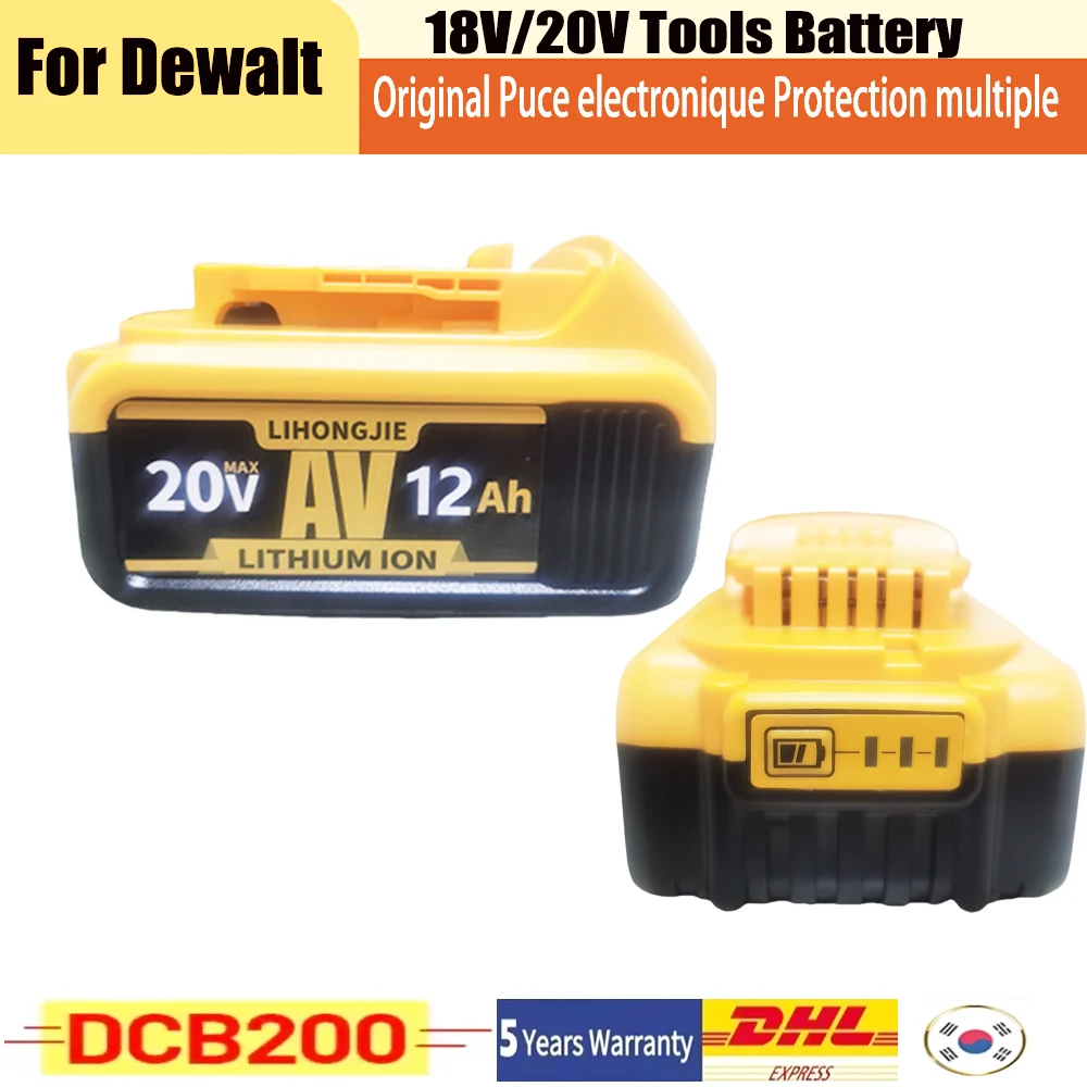 Suitable for original Dewalt power tools 18V 12000mahA DCB206 DCB205 DCB204 DCB200 fast charging battery,with super strong power
Suitable for original Dewalt power tools 18V 12000mahA DCB206 DCB205 DCB204 DCB200 fast charging battery,with super strong power