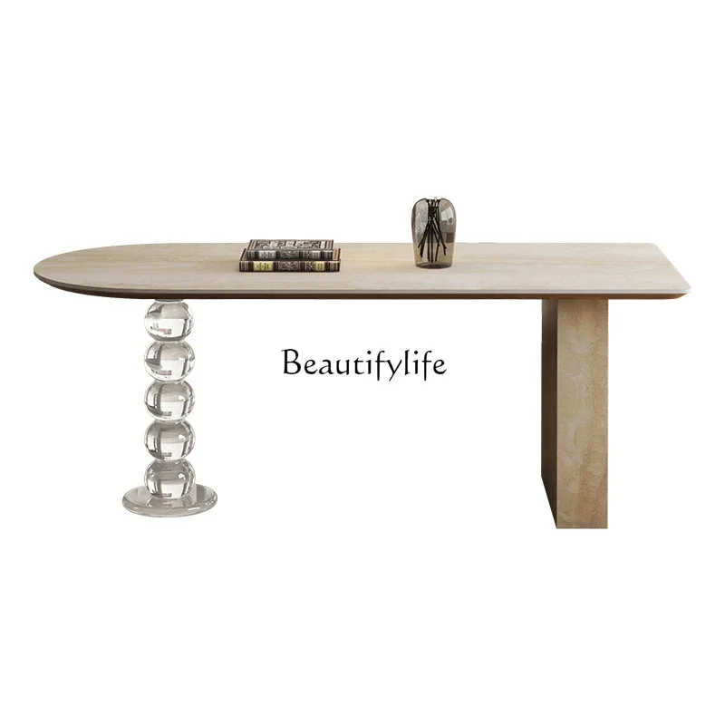 Acrylic travertine rock slab dining table Small apartment designer French cream style minimalist dining table
Acrylic travertine rock slab dining table Small apartment designer French cream style minimalist dining table