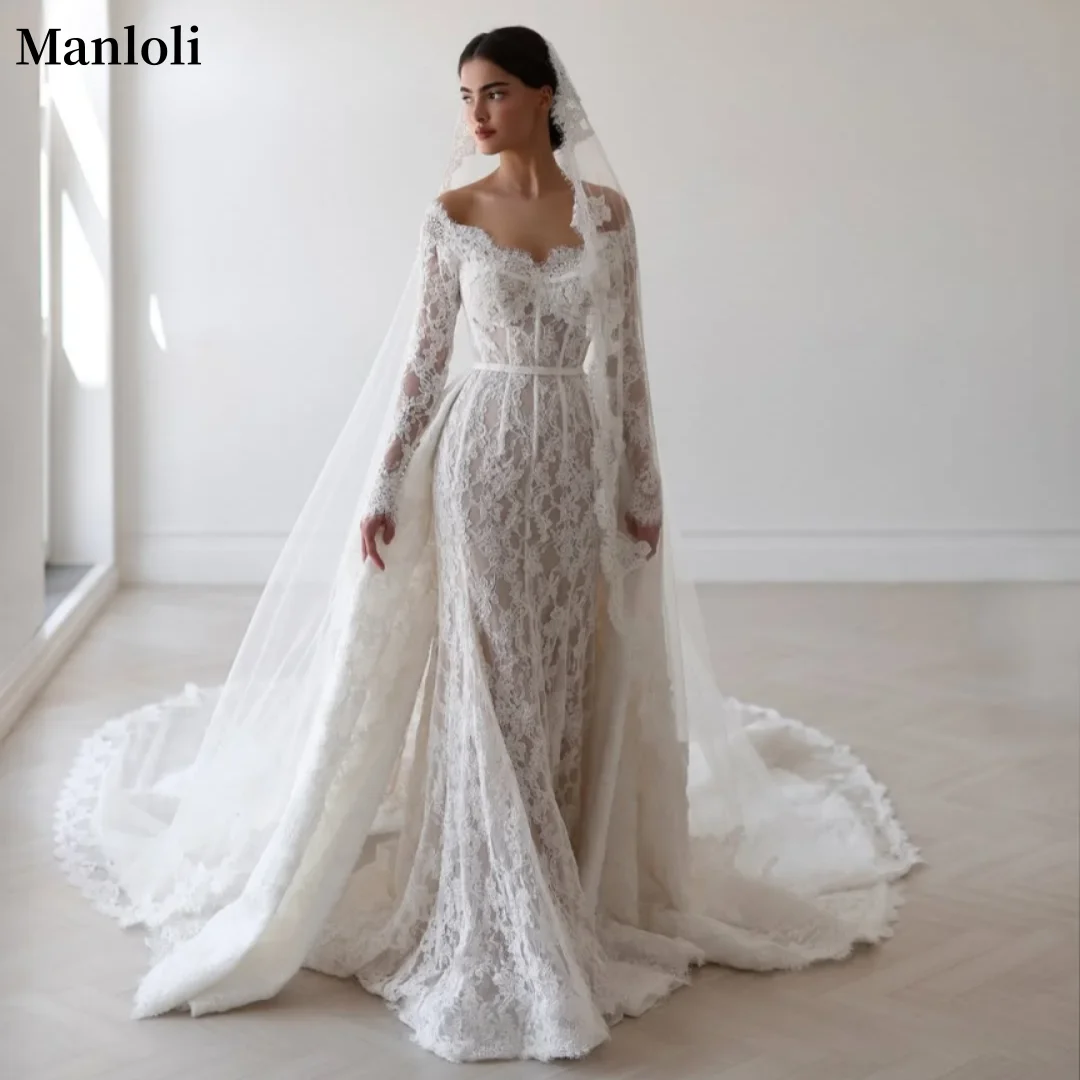 Customize Retro Sweetheart Lace Mermaid Wedding Dress Off Shoulder Long Sleeve Tight corset Detachable robe Bride Dress
Customize Retro Sweetheart Lace Mermaid Wedding Dress Off Shoulder Long Sleeve Tight corset Detachable robe Bride Dress