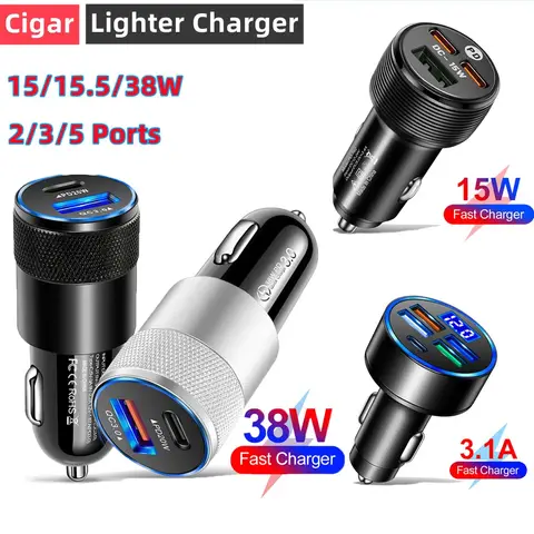 Chargeur allume-cigare rapide pour voiture, prise USB de type C, adaptateur allume-cigare, 12V, 15/15, 5W, 38W, 2, 3/5 ports