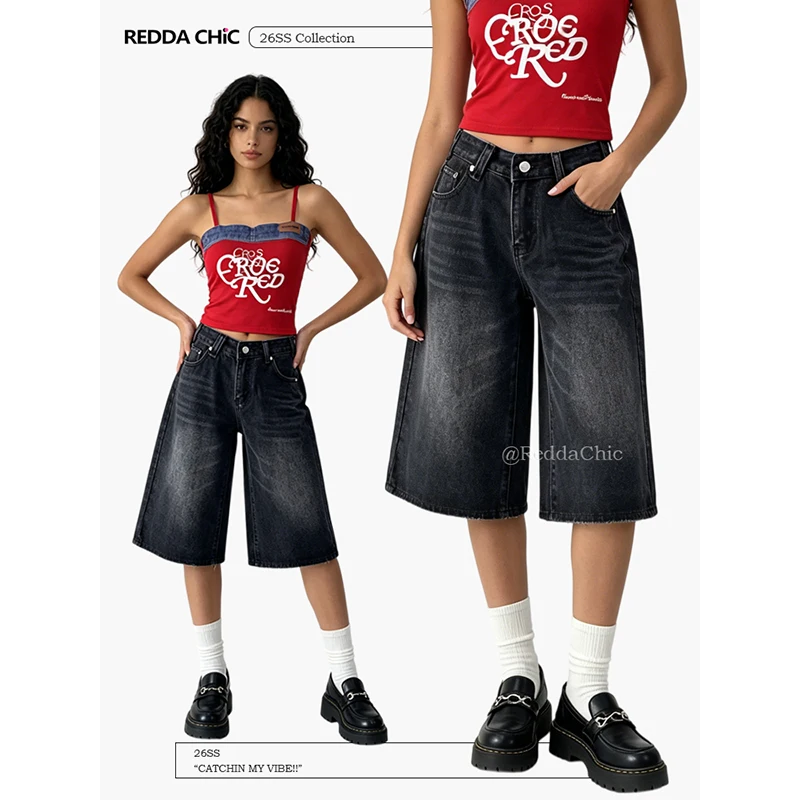 ReddaChic Women Wide Bermuda Denim Shorts Versatile Causal Loose Straight Black Cleanfit Jean Shorts Simple Unisex Streetwear
ReddaChic Women Wide Bermuda Denim Shorts Versatile Causal Loose Straight Black Cleanfit Jean Shorts Simple Unisex Streetwear