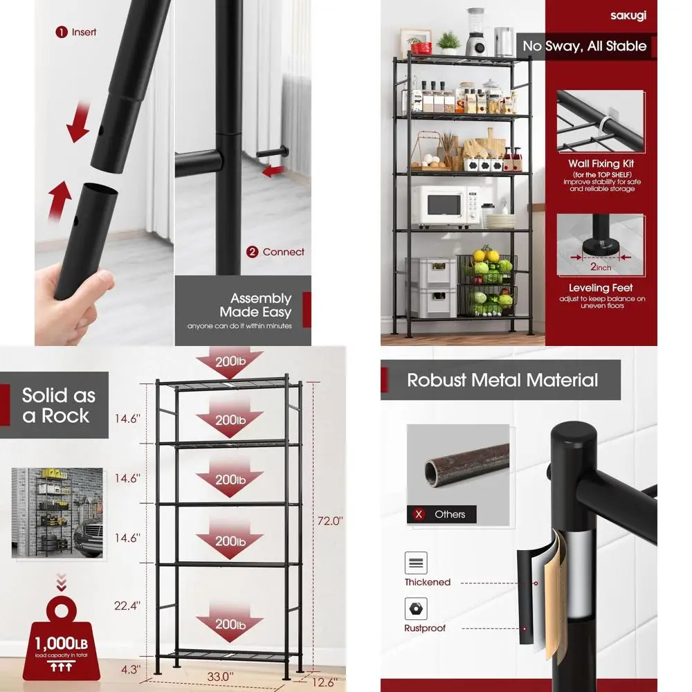 Storage Shelves - 5 Tier Shel Organizer, Heavy Duty Garage Shelving Unit with Leveling eet, Stable Metal Shelves Organizer or Pa
Storage Shelves - 5 Tier Shel Organizer, Heavy Duty Garage Shelving Unit with Leveling eet, Stable Metal Shelves Organizer or Pa