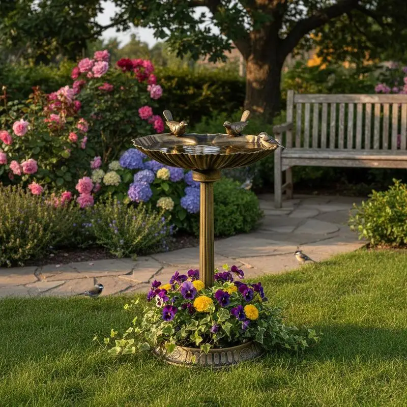 Birdbath with statues, 2 basins, plastic, antique look, 49.5L x 38W x 81H cm, bronze-colored
Birdbath with statues, 2 basins, plastic, antique look, 49.5L x 38W x 81H cm, bronze-colored