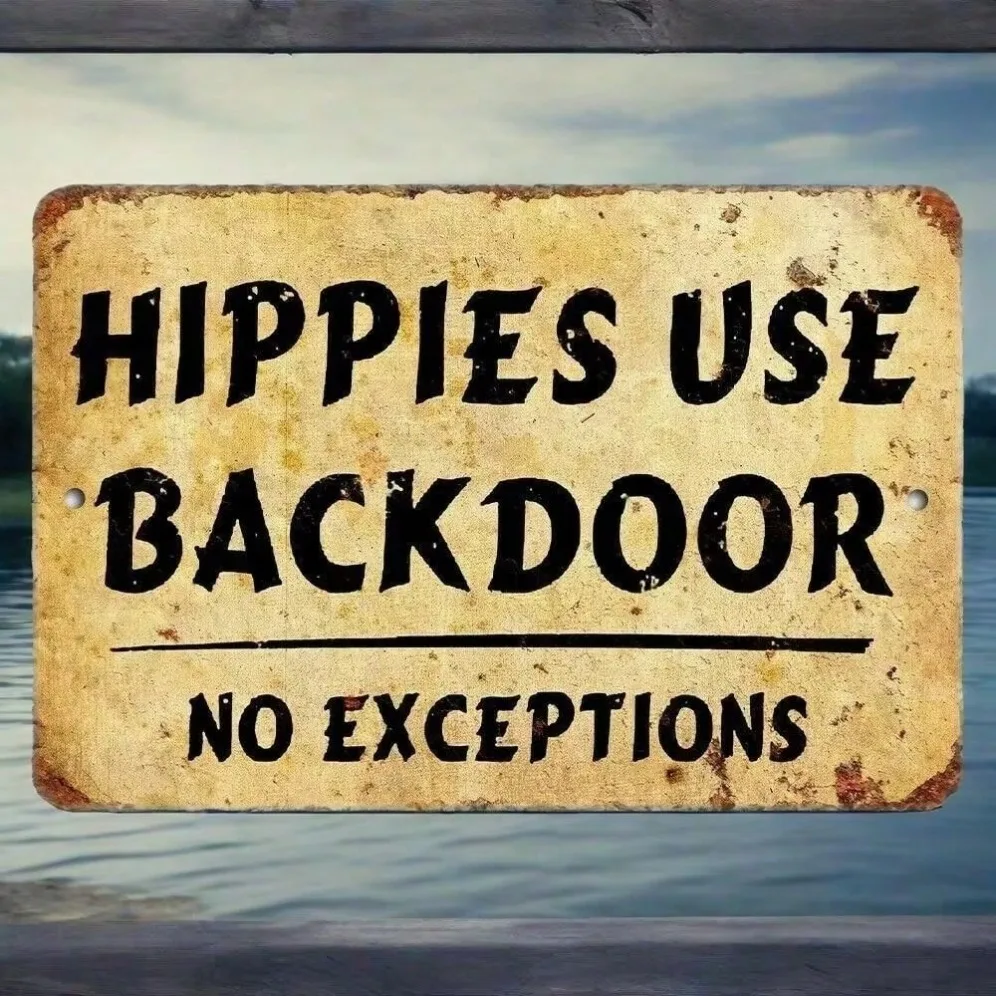 Vintage "Hippies Use Backdoor" Humorous Round Aluminum Sign Funny Retro Wall Art for Bar Man Cave Decor
Vintage "Hippies Use Backdoor" Humorous Round Aluminum Sign Funny Retro Wall Art for Bar Man Cave Decor