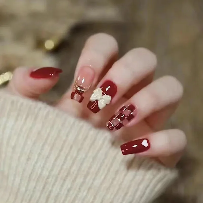 24PCS Short Red Checkerboard Press on Nails New Year Glitter Fake Nails with Bows & Hearts Acrylic Nails Wholesale
24PCS Short Red Checkerboard Press on Nails New Year Glitter Fake Nails with Bows & Hearts Acrylic Nails Wholesale