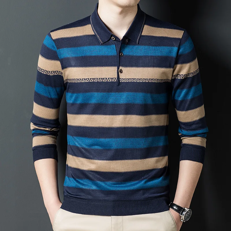 2022 Spring Autumn Striped Knitted Men's Polo Shirts Long Sleeve Turn Down Collar Business Casual Male Tops Men Clothing 3XL
2022 Spring Autumn Striped Knitted Men's Polo Shirts Long Sleeve Turn Down Collar Business Casual Male Tops Men Clothing 3XL