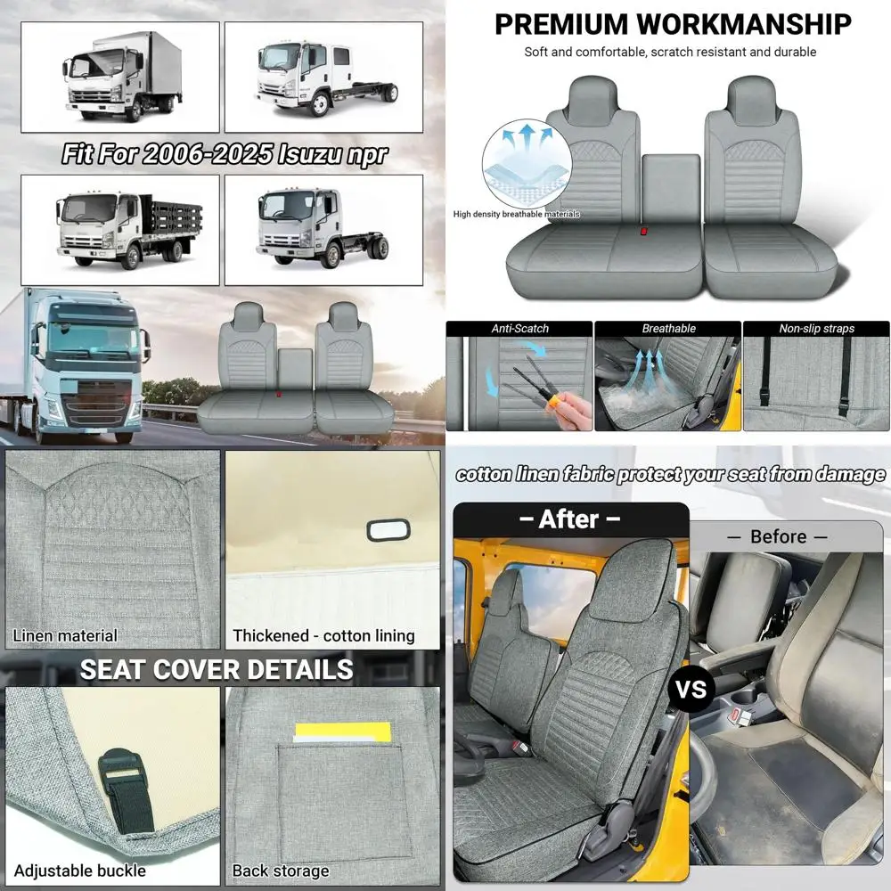 Custom Fit Seat Cover for 2006-2025 Isuzu NPR 40/60 Split Bench, Front Bench Seat Linen Covers for Trucks, Breathable Seat Cover
Custom Fit Seat Cover for 2006-2025 Isuzu NPR 40/60 Split Bench, Front Bench Seat Linen Covers for Trucks, Breathable Seat Cover