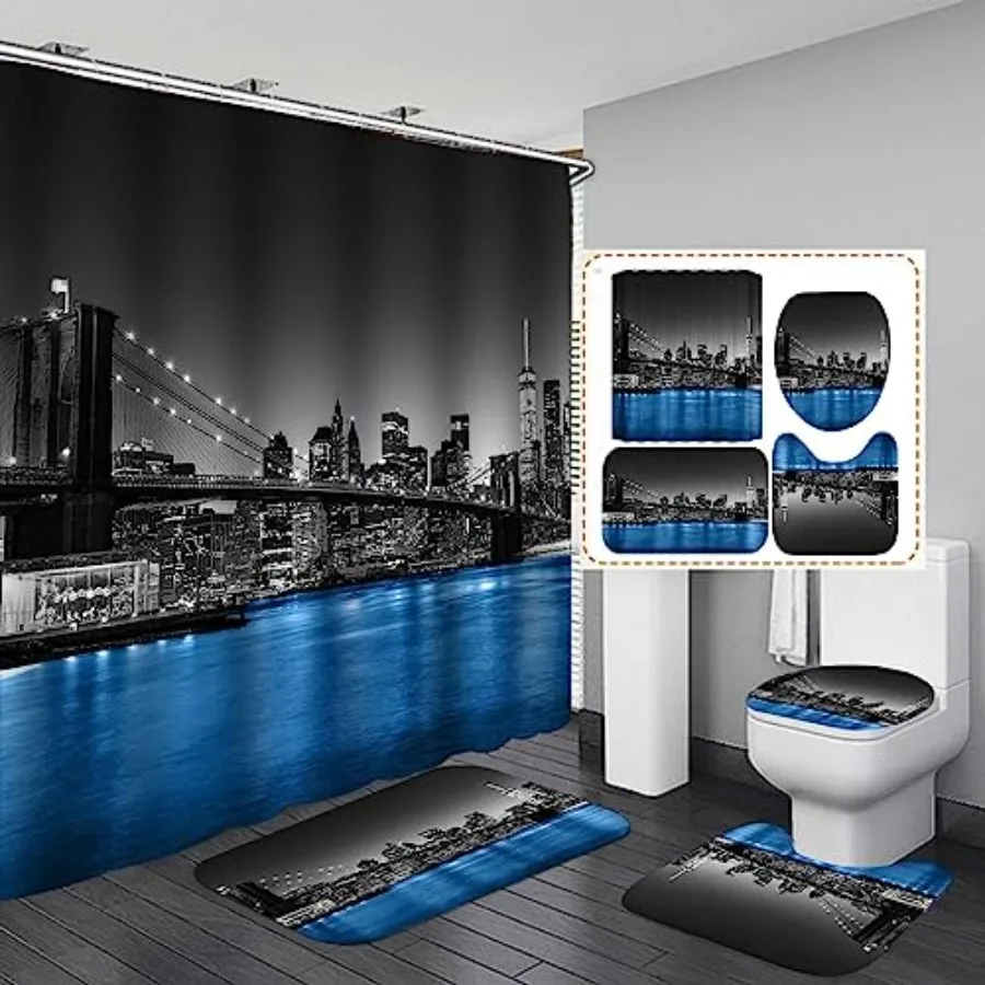 Jayden Madge 4PCS New York Shower Curtain Set, American City Landscape Famous Building East Brooklyn Bridge Night View Manhatta
Jayden Madge 4PCS New York Shower Curtain Set, American City Landscape Famous Building East Brooklyn Bridge Night View Manhatta