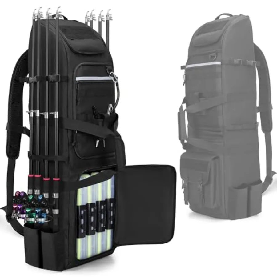 Fishing Backpack Holds 8 Rods Reels with Tactical Molle System Fishing Tackle Bag in Black for Tackle Boxes Gear and Equipment
Fishing Backpack Holds 8 Rods Reels with Tactical Molle System Fishing Tackle Bag in Black for Tackle Boxes Gear and Equipment