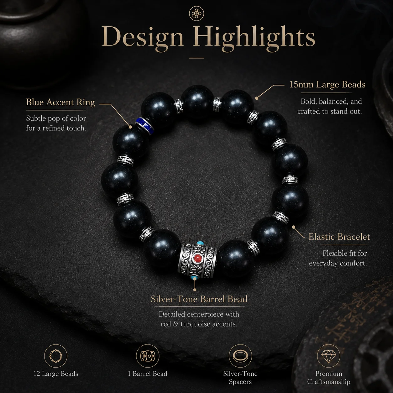 Natural Handmade Aroma Bead Bracelet 15mm 12 Beads Chunky Stretch Bracelet Tibetan Silver Tone Barrel Bead Jewelry Gift
Natural Handmade Aroma Bead Bracelet 15mm 12 Beads Chunky Stretch Bracelet Tibetan Silver Tone Barrel Bead Jewelry Gift