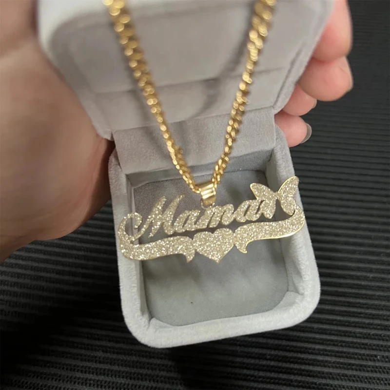 Custom Bling Name Necklace for Women with 5mm Cuban Chain 18K Gold Plated Stainless Steel Frosted Butterfly Pendant Nameplate
Custom Bling Name Necklace for Women with 5mm Cuban Chain 18K Gold Plated Stainless Steel Frosted Butterfly Pendant Nameplate