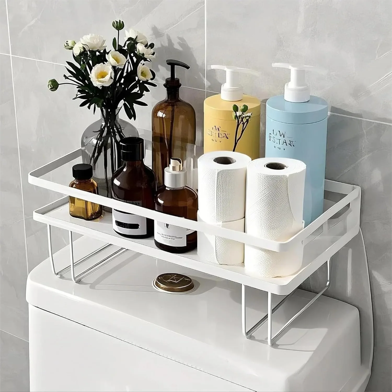 Over Toilet Storage Shelf with 2 Hooks, Punch-Free Bathroom Organizer for Small Spaces, White
Over Toilet Storage Shelf with 2 Hooks, Punch-Free Bathroom Organizer for Small Spaces, White