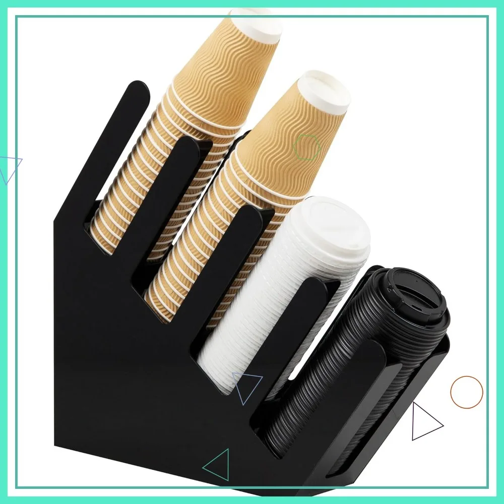 4-Tier Coffee Cup and Lid Dispenser Organizer, 4"L x 18"W x 16"H, Black for Kitchen Breakroom
4-Tier Coffee Cup and Lid Dispenser Organizer, 4"L x 18"W x 16"H, Black for Kitchen Breakroom