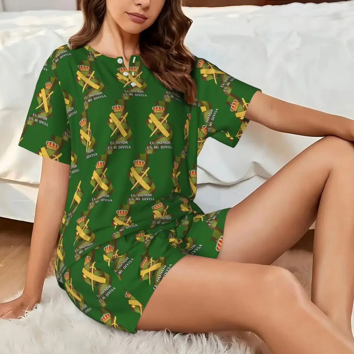 Spanish Guard Civil Spain Flag Round Neck Short Sleeve Nightgowns for Sleeping Sleepshirts Women Soft Pajama Set Short Pants
Spanish Guard Civil Spain Flag Round Neck Short Sleeve Nightgowns for Sleeping Sleepshirts Women Soft Pajama Set Short Pants