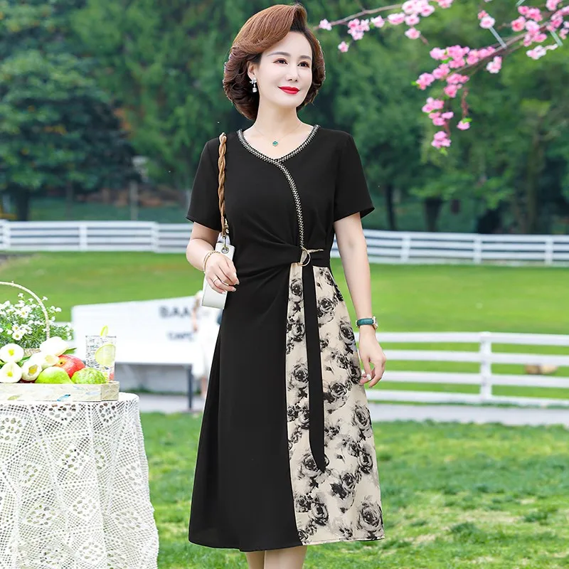 Elegance Patchwork Dress Summer Short-Sleeve Dresses Fashion woman Office print spliced V-neck belt Vestidos De Mujer
Elegance Patchwork Dress Summer Short-Sleeve Dresses Fashion woman Office print spliced V-neck belt Vestidos De Mujer