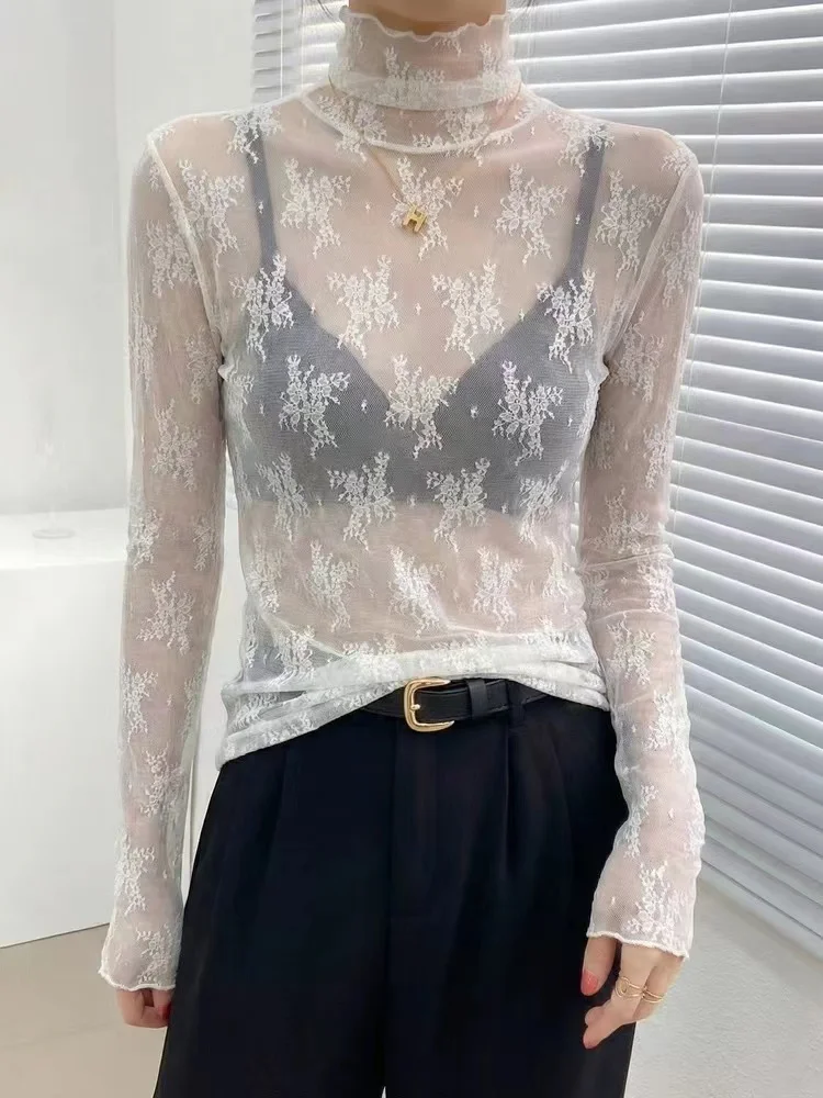 Elegant Lace Sleeveless High Collar Base Shirt Thin Mesh Top Women's Fashion Slim Fit Long Sleeve Transparent Inner Wear
Elegant Lace Sleeveless High Collar Base Shirt Thin Mesh Top Women's Fashion Slim Fit Long Sleeve Transparent Inner Wear