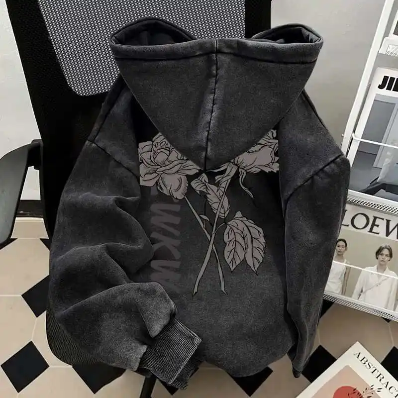 Rose Print Hoodie Sweatshirt Unisex Large Size 300 Pounds Thickened Flocking Washed Black Vintage Style Autumn Winter Clothes
Rose Print Hoodie Sweatshirt Unisex Large Size 300 Pounds Thickened Flocking Washed Black Vintage Style Autumn Winter Clothes