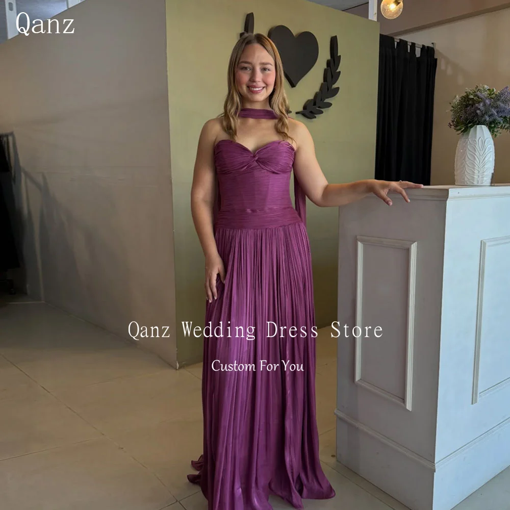 Qanz Formal Women Prom Dress Long A Line Sweetheart Sleeveless Pleat Robe Invitée Mariage Femme Vestidos De Gala Customized
Qanz Formal Women Prom Dress Long A Line Sweetheart Sleeveless Pleat Robe Invitée Mariage Femme Vestidos De Gala Customized
