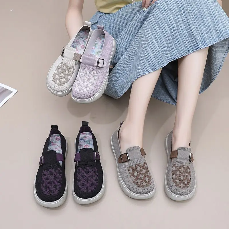 Mom's comfort knitted sneakers woman buckle strap mesh loafers female running shoes designer knitting flats
Mom's comfort knitted sneakers woman buckle strap mesh loafers female running shoes designer knitting flats