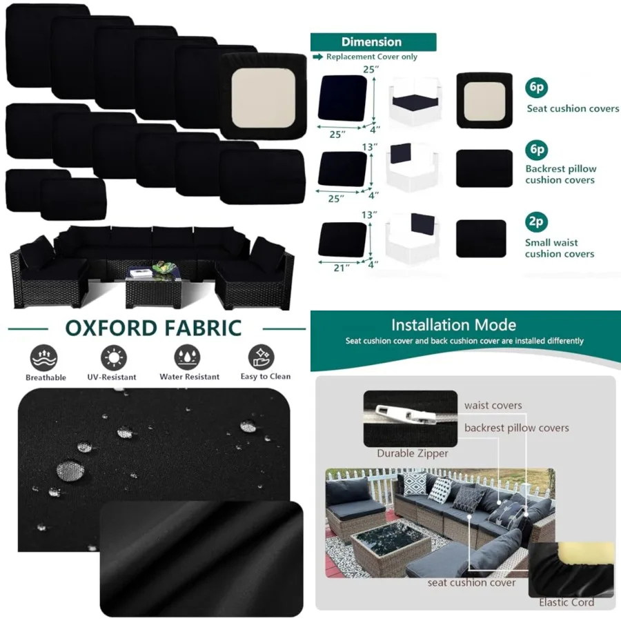 Outdoor Cushion Covers Replacement 14 Pcs Patio Cushion Covers fit for 7Pieces 6-Seater Wicker Rat Sectional Couch Sofa Outdoor
Outdoor Cushion Covers Replacement 14 Pcs Patio Cushion Covers fit for 7Pieces 6-Seater Wicker Rat Sectional Couch Sofa Outdoor