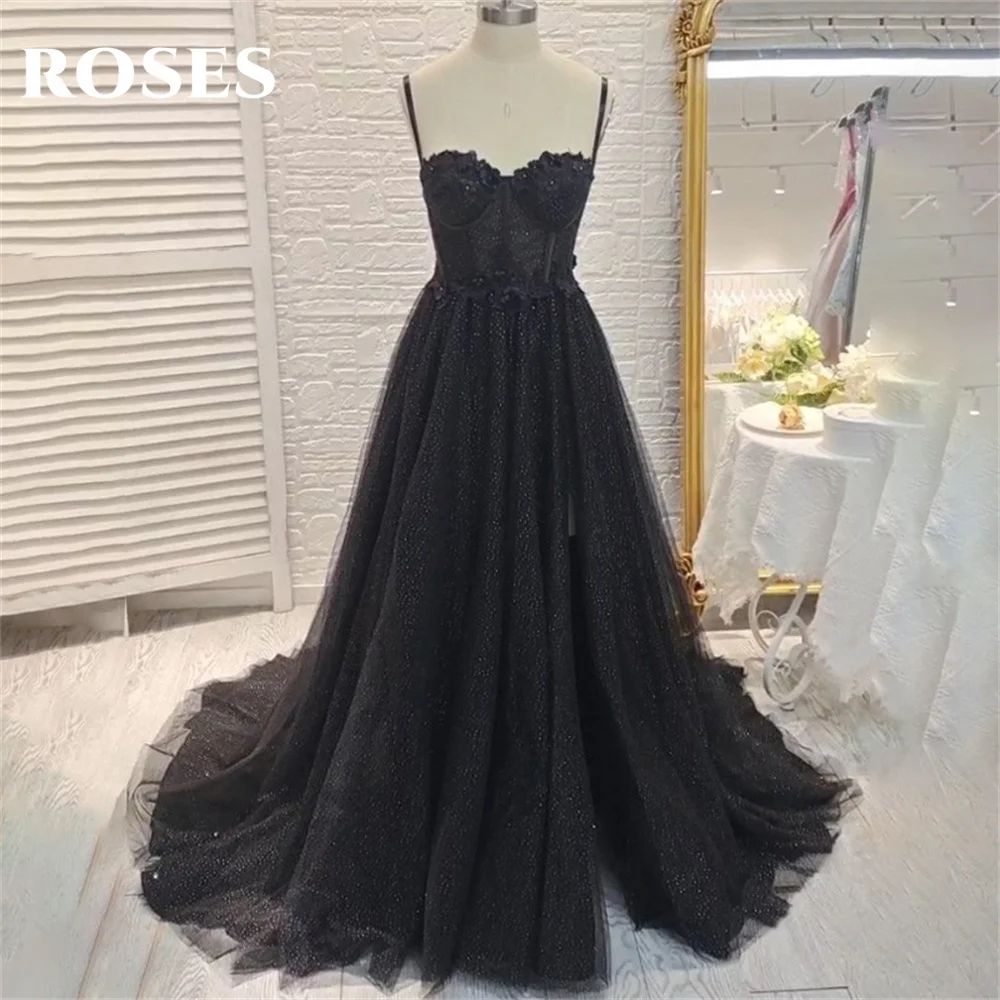 ROSES Black Net Evening Gowns Sweetheart Spaghetti Strap Elegant Prom Dresses Glitter Wedding Evening Dresses robes de soirée
ROSES Black Net Evening Gowns Sweetheart Spaghetti Strap Elegant Prom Dresses Glitter Wedding Evening Dresses robes de soirée