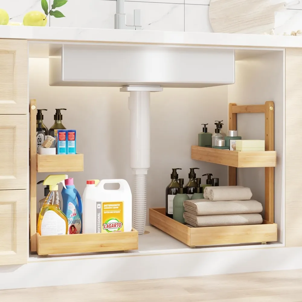 2 Tier Pull Out Bamboo Under Sink Organizer Slide Out Storage Shelf for Kitchen Bathroom Cabinet
2 Tier Pull Out Bamboo Under Sink Organizer Slide Out Storage Shelf for Kitchen Bathroom Cabinet