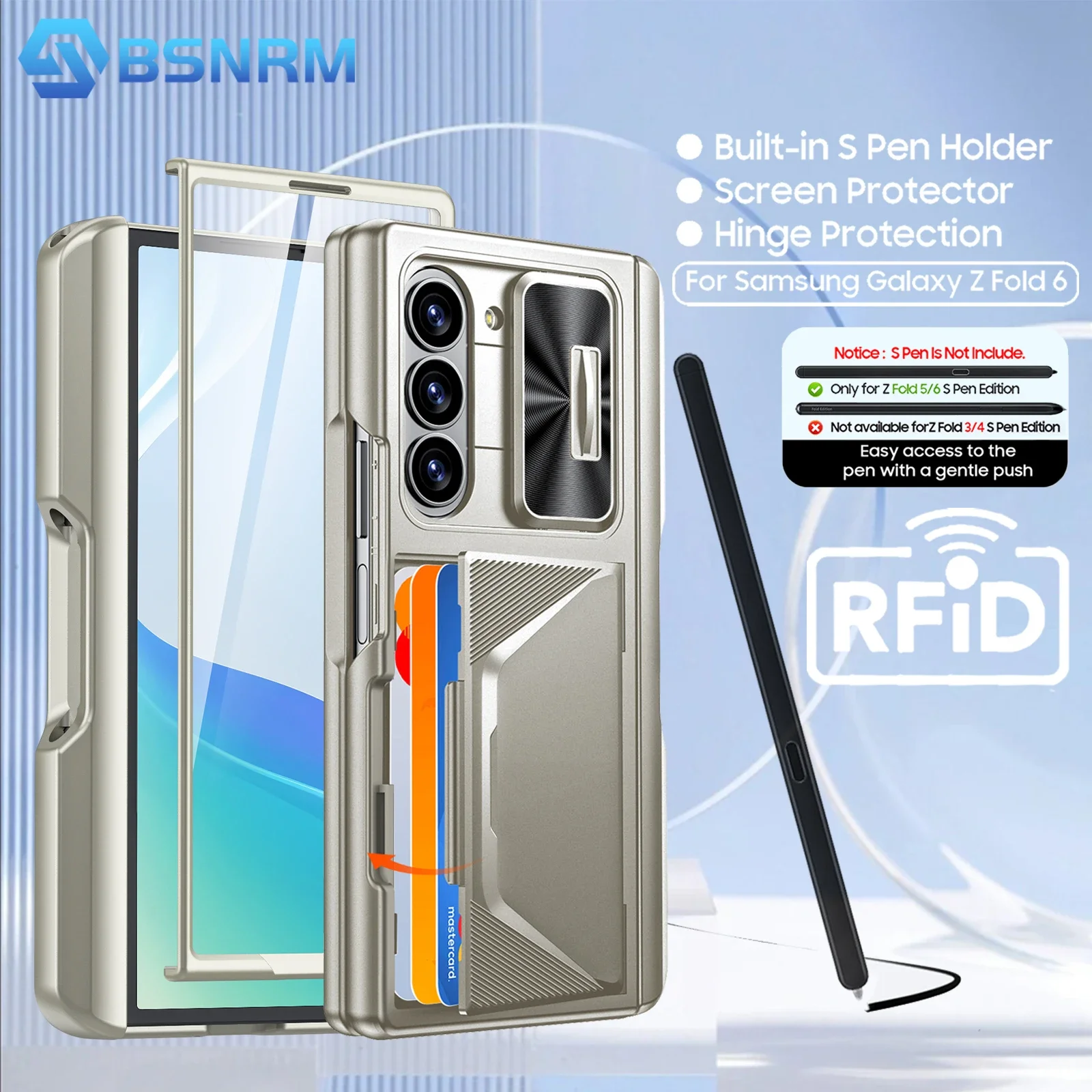 for Samsung Galaxy Z Fold 6 Case Wallet,RFID Cards Holder,S Pen Holder,Camera Cover,Shockproof Silicone Phone Case-Titanium
for Samsung Galaxy Z Fold 6 Case Wallet,RFID Cards Holder,S Pen Holder,Camera Cover,Shockproof Silicone Phone Case-Titanium