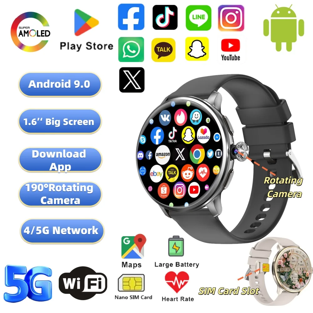 New H88 Lady Smart Watch 4G/5G SIM Card 1.65''AMOLED 480*480 950mAh Video Call WIFI GPS Women Men Dual System Google Play Maps
New H88 Lady Smart Watch 4G/5G SIM Card 1.65''AMOLED 480*480 950mAh Video Call WIFI GPS Women Men Dual System Google Play Maps