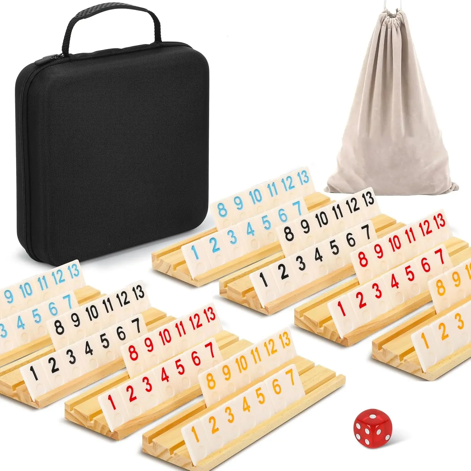 Rummy Tile Game Set, 214 Melamine Tiles, 8 Wooden Racks, Portable Case for Family Game Night
Rummy Tile Game Set, 214 Melamine Tiles, 8 Wooden Racks, Portable Case for Family Game Night