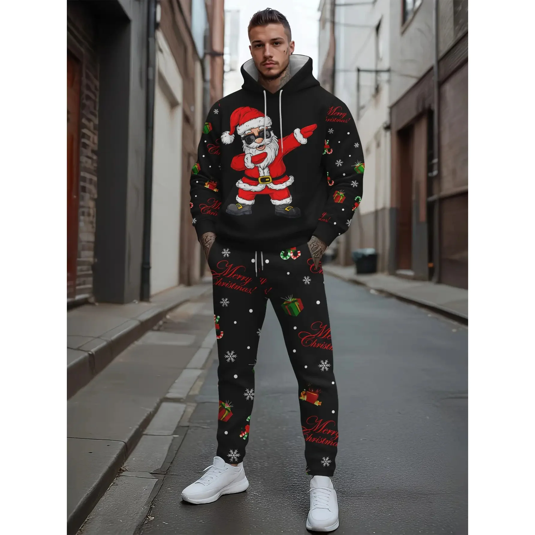 Мужские толстовки с 3D принтом Санта-Клауса, костюм с забавным рождественским рисунком, повседневные толстовки + спортивные штаны, комплект из 2 предметов, модные пуловеры 
Мужские толстовки с 3D принтом Санта-Клауса, костюм с забавным рождественским рисунком, повседневные толстовки + спортивные штаны, комплект из 2 предметов, модные пуловеры
