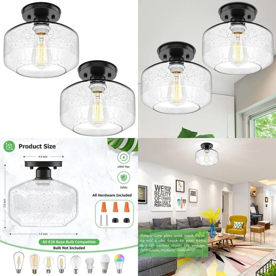 2-Pack Industrial Semi Flush Mount Ceiling Light, Black Light Fixture Ceiling Mount with Shade, Farmhouse Hallway Light Fixture
2-Pack Industrial Semi Flush Mount Ceiling Light, Black Light Fixture Ceiling Mount with Shade, Farmhouse Hallway Light Fixture