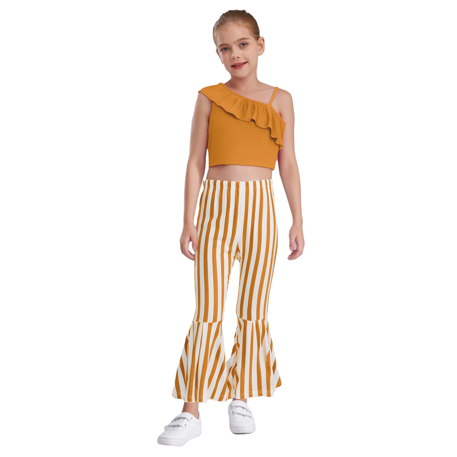 Kids Girls Casual Summer Sets Sleeveless Asymmetrical Ruffles Ribbed Crop Top with Bell-Bottomed Pants Suit Daily Wear Outfits
Kids Girls Casual Summer Sets Sleeveless Asymmetrical Ruffles Ribbed Crop Top with Bell-Bottomed Pants Suit Daily Wear Outfits