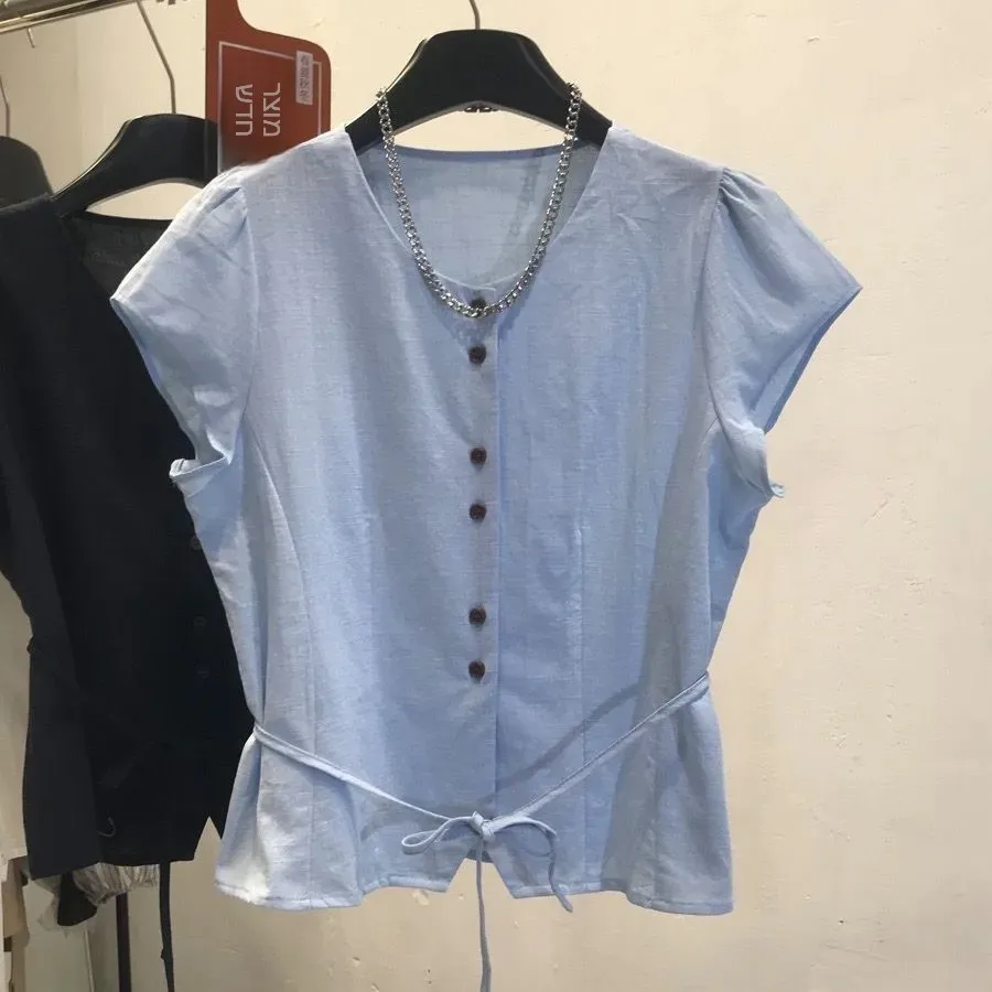 Fashionable round Neck Ribbon Short Sleeve Shirt Women's Elegant Style Summer New Design Slimming Top Small Shirt Polyester F...
Fashionable round Neck Ribbon Short Sleeve Shirt Women's Elegant Style Summer New Design Slimming Top Small Shirt Polyester F...