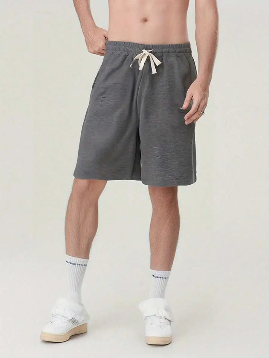 Men Loose Casual Solid Gray Drawstring Ripped Shorts With Pockets For Summer Streetwear
Men Loose Casual Solid Gray Drawstring Ripped Shorts With Pockets For Summer Streetwear