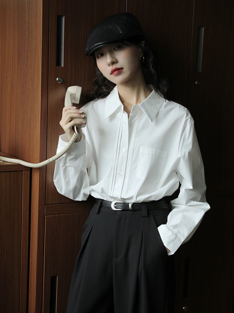 Slimming Loose Women's White irt Faionable Vintage Sle Pure Color Cotton Long Sve Button up Top for Autumn Season
Slimming Loose Women's White irt Faionable Vintage Sle Pure Color Cotton Long Sve Button up Top for Autumn Season