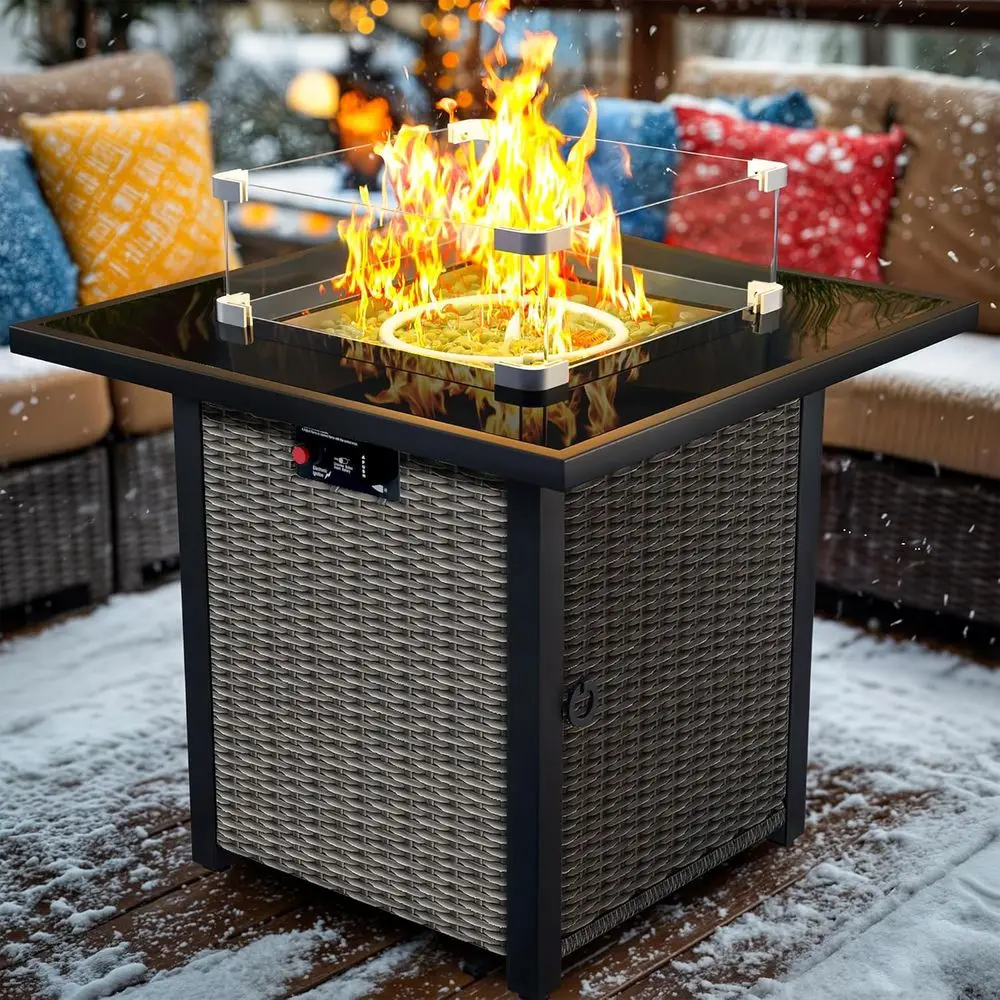 28 Square Outdoor Gas Fire Pit Table with Glass Wind Guard, Tempered Glass Top, CSA Certified, Black for Patio Deck & Garden
28 Square Outdoor Gas Fire Pit Table with Glass Wind Guard, Tempered Glass Top, CSA Certified, Black for Patio Deck & Garden
