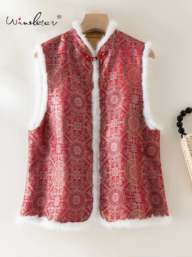 Winsleter-Filler 100%Real Silk Elegant Vest Coat, Mink Fur Patchwork, Women Retro Song Brocade Waistcoat, 2025 Winter C5N005CC
Winsleter-Filler 100%Real Silk Elegant Vest Coat, Mink Fur Patchwork, Women Retro Song Brocade Waistcoat, 2025 Winter C5N005CC