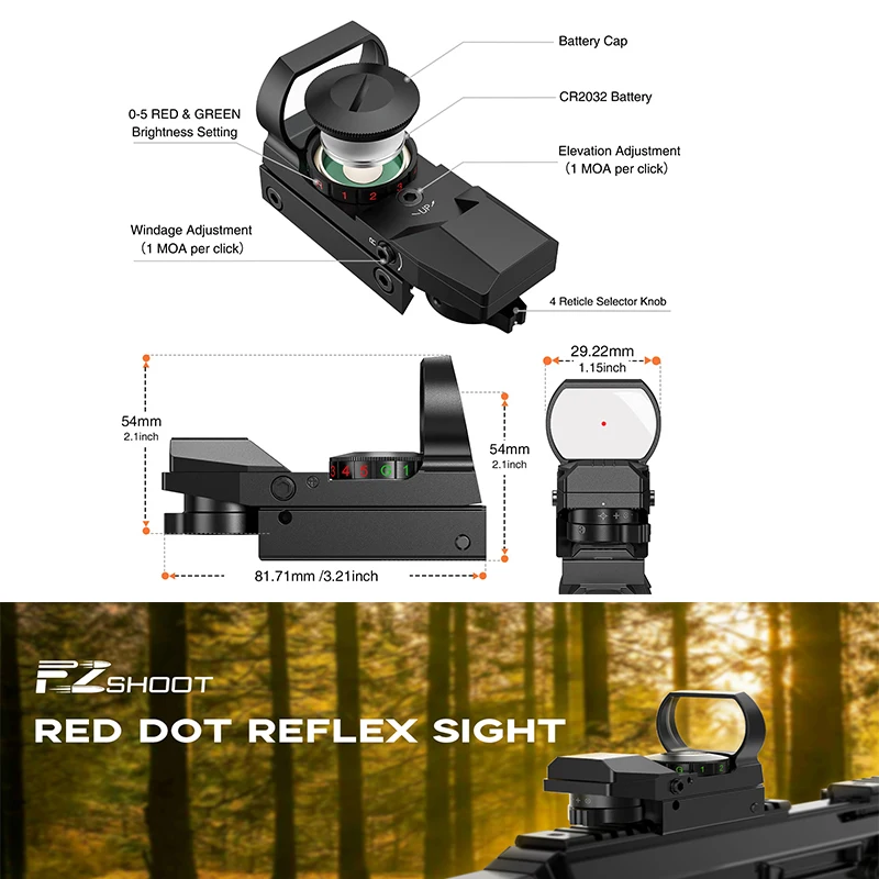 EZshoot Red Green Dot Sight Optics Scope 4 Adjustable Reticles Holographic Reflex Sights with Mount for Picatinny Rail Hunting
EZshoot Red Green Dot Sight Optics Scope 4 Adjustable Reticles Holographic Reflex Sights with Mount for Picatinny Rail Hunting
