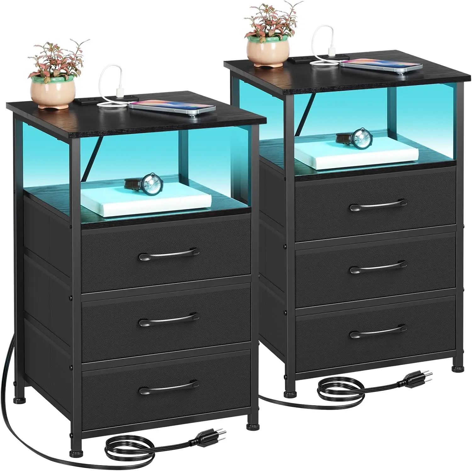 Night Stand Set 2, LED Nightstand with Charging Station, End Tables with Storage Shelf for Living Room, Bed Side Table
Night Stand Set 2, LED Nightstand with Charging Station, End Tables with Storage Shelf for Living Room, Bed Side Table