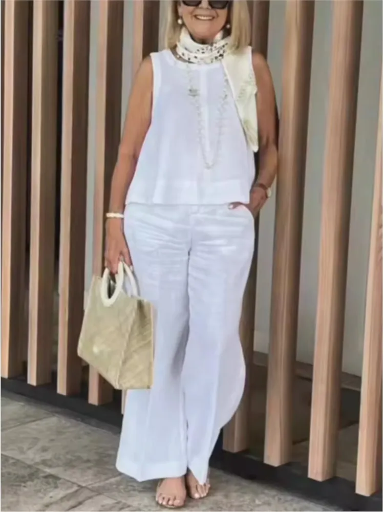 Fashion Puff Sleeve Ruffle Two Piece Set Women Chic Elegant Outfit Cotton Linen Single Button Shirt + Loose Wide-leg Pants Sets
Fashion Puff Sleeve Ruffle Two Piece Set Women Chic Elegant Outfit Cotton Linen Single Button Shirt + Loose Wide-leg Pants Sets
