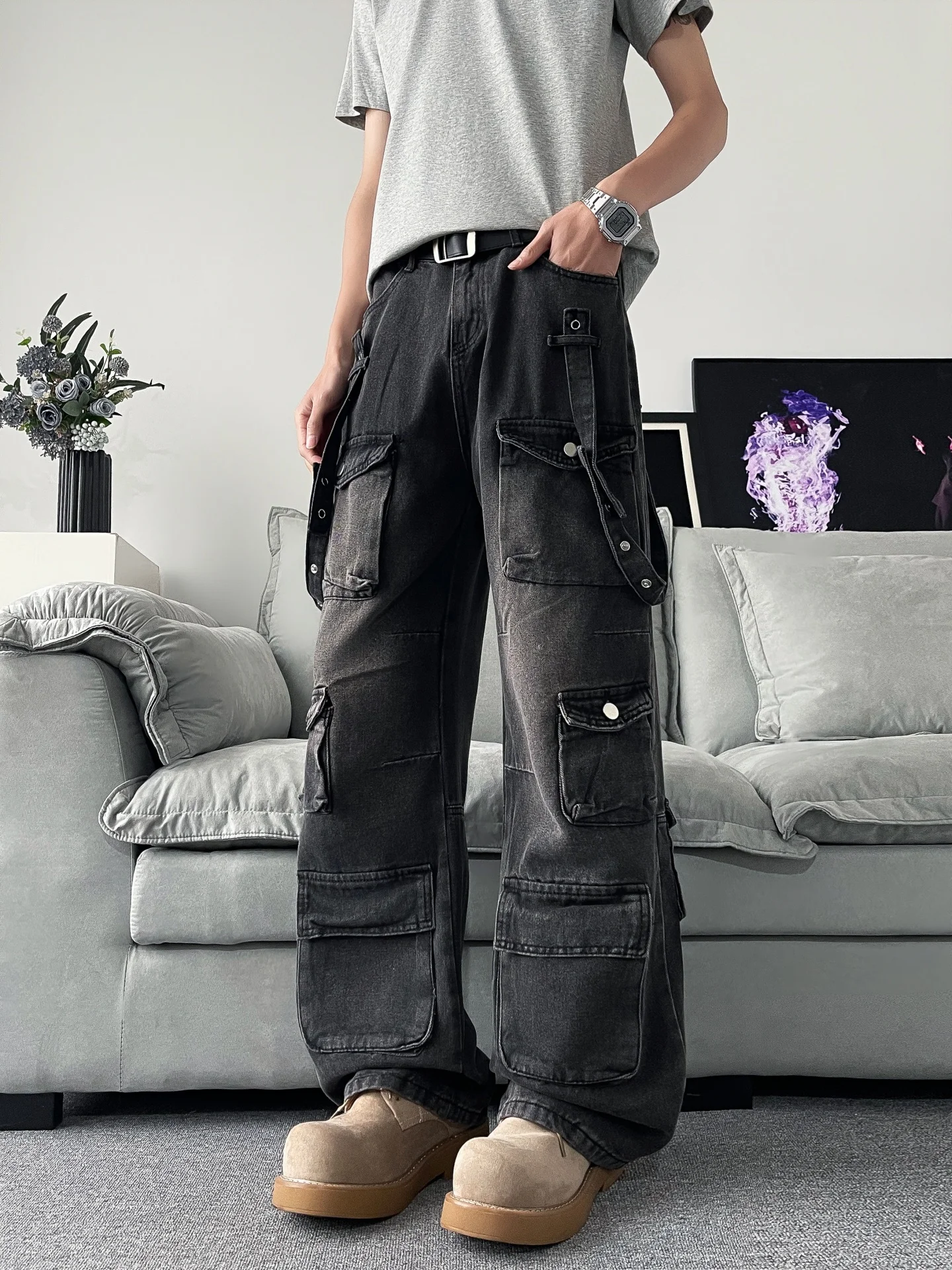 Heavy Duty Workwear Style Loose Fit Casual Jeans Men's American Retro Washed Multi Pocket Functional Wide Leg Long Trousers
Heavy Duty Workwear Style Loose Fit Casual Jeans Men's American Retro Washed Multi Pocket Functional Wide Leg Long Trousers