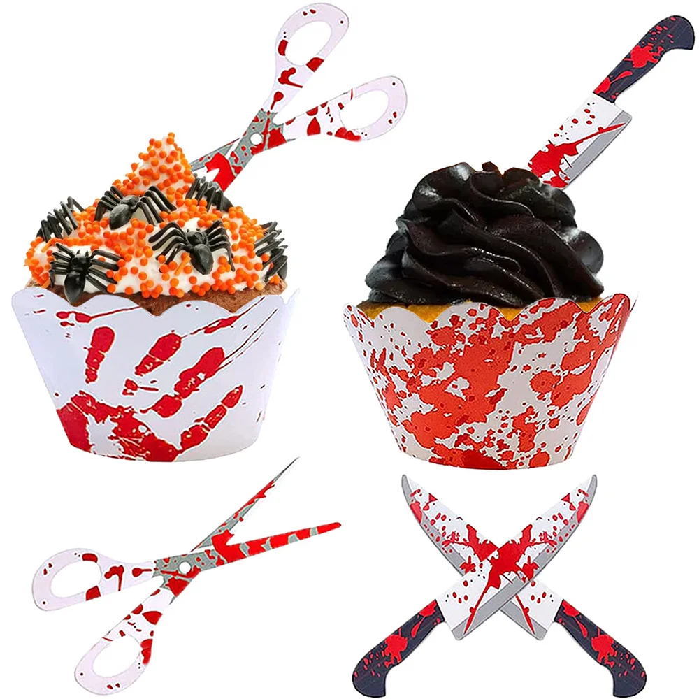 Halloween Cupcake Toppers Wrappers Horror Cake Decoration Bloody Knife Cake Topper Halloween Party Decoration Supplies
Halloween Cupcake Toppers Wrappers Horror Cake Decoration Bloody Knife Cake Topper Halloween Party Decoration Supplies
