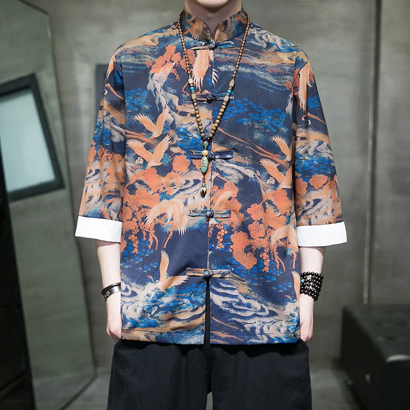New Chinese Sle Men's irt Summer Thin Ice Silk ort Sve Vintage Button Five Sve irt Loose Fit Printed Youth Faion
New Chinese Sle Men's irt Summer Thin Ice Silk ort Sve Vintage Button Five Sve irt Loose Fit Printed Youth Faion