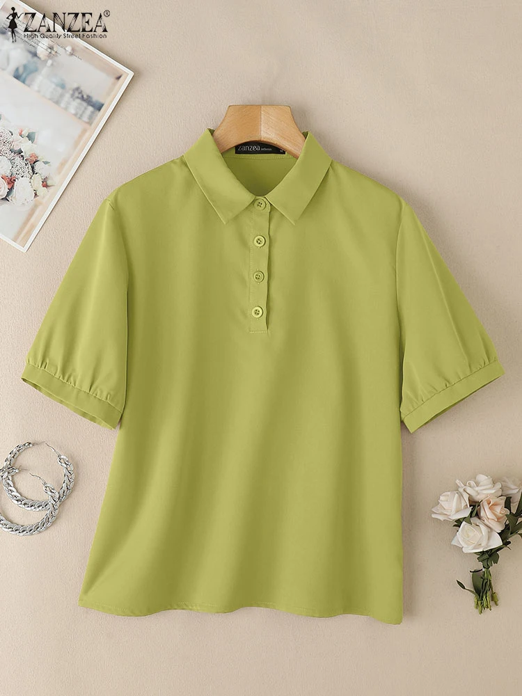 ZANZEA Half Puff Sleeve Commute Polos Shirts Solid Color Street Fashion Casual Turn-Down Collar Tops 2025 Summer Womens T-Shirts
ZANZEA Half Puff Sleeve Commute Polos Shirts Solid Color Street Fashion Casual Turn-Down Collar Tops 2025 Summer Womens T-Shirts