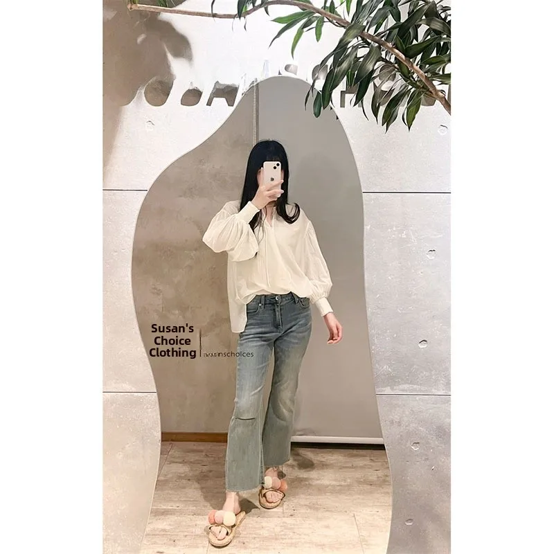 Susan Fashion High-Quality White Silk-Mix Loose Lantern Sleeve Shirt Women's Premium Clothing Straight Cut Long Sleeve Top
Susan Fashion High-Quality White Silk-Mix Loose Lantern Sleeve Shirt Women's Premium Clothing Straight Cut Long Sleeve Top