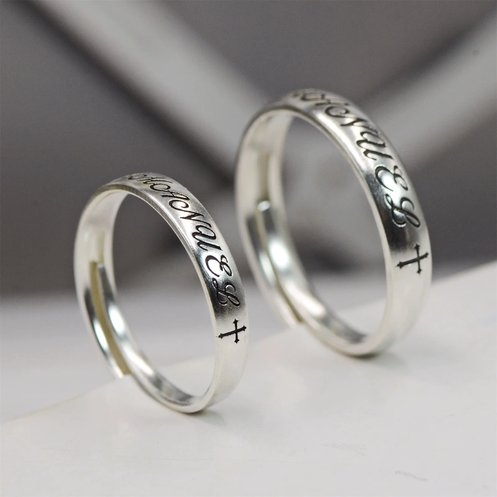 Immanuel Couple Rings With Cross Sterling Silver 925 Minimalist Style Open Adjustable Jewelry Valentine's Day Lovers' Gifts
Immanuel Couple Rings With Cross Sterling Silver 925 Minimalist Style Open Adjustable Jewelry Valentine's Day Lovers' Gifts